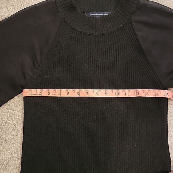 French Connection Sheer Sleeve Ribbed Crew Neck Sweater Sz L - Picture 3 of 9